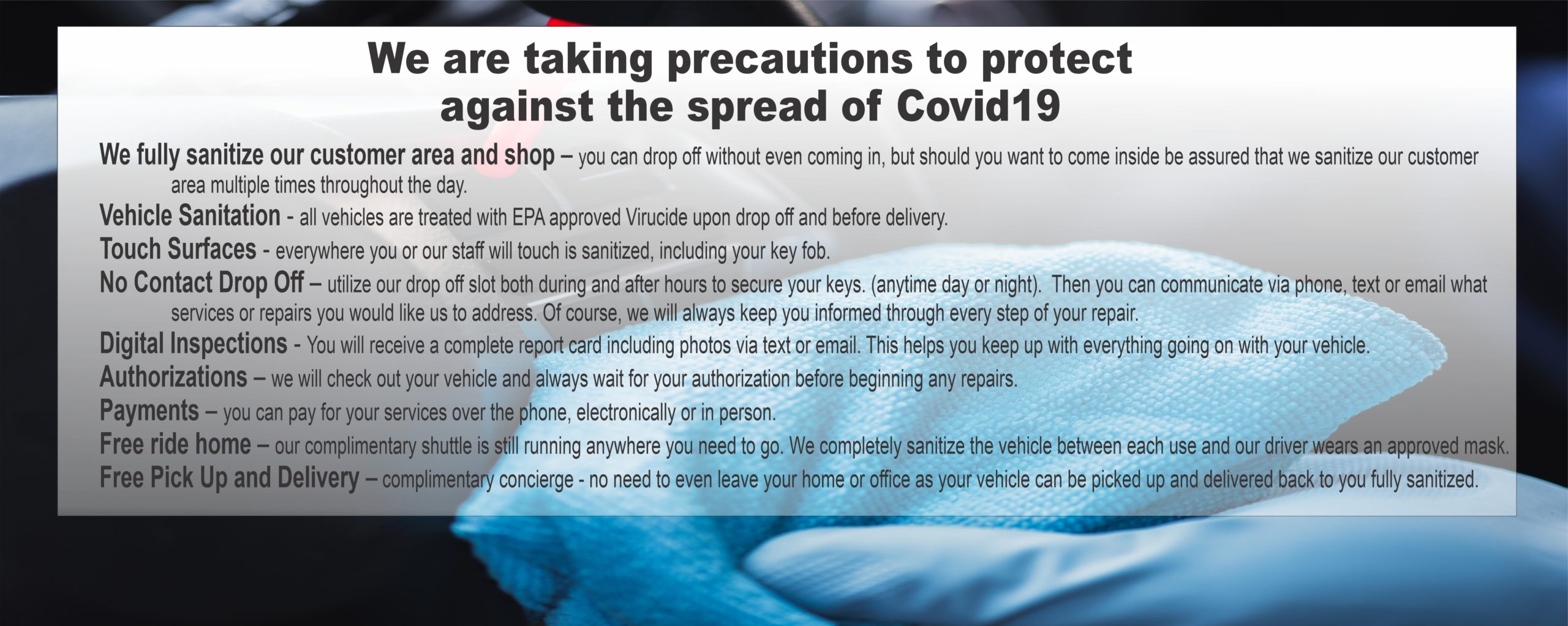 Precautions against Covid 19